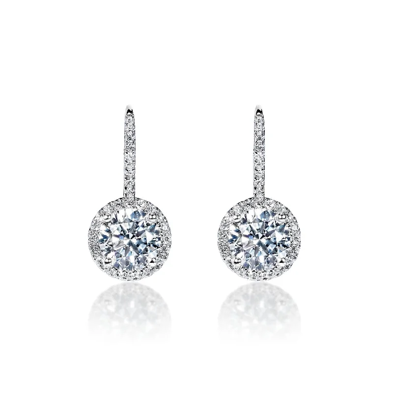 Thin enamel earrings-Lachina 4 Carat F VS2 Round Brilliant Lab-Grown Leverback Diamond Earrings in 18k White Gold