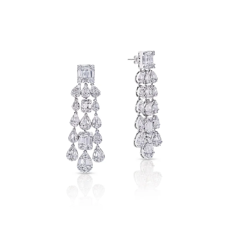 Ruby stud earrings-Kendra 6 Carat Combine Mix Shape Diamond Chandelier Earrings in 14k White Gold