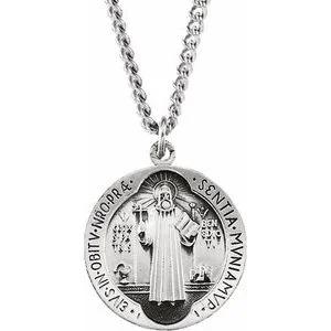 Thick bar necklaces-Sterling Silver 18.5 mm St. Benedict Medal Necklace