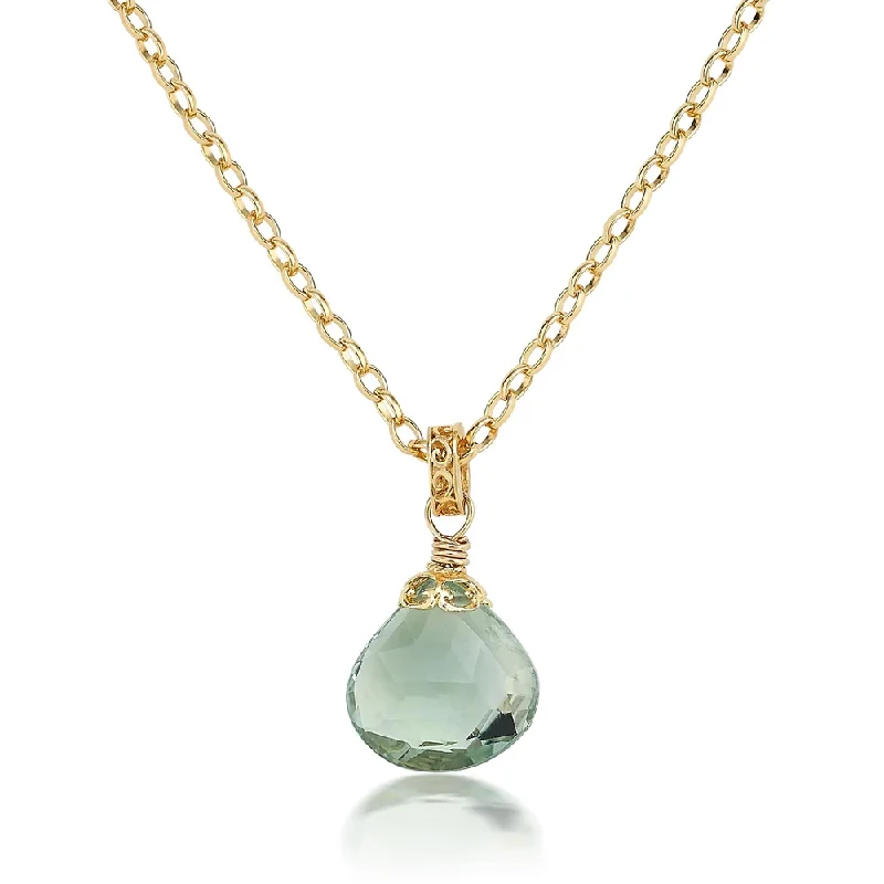 Clear bead necklaces-Green Amethyst Drop Necklace in Gold