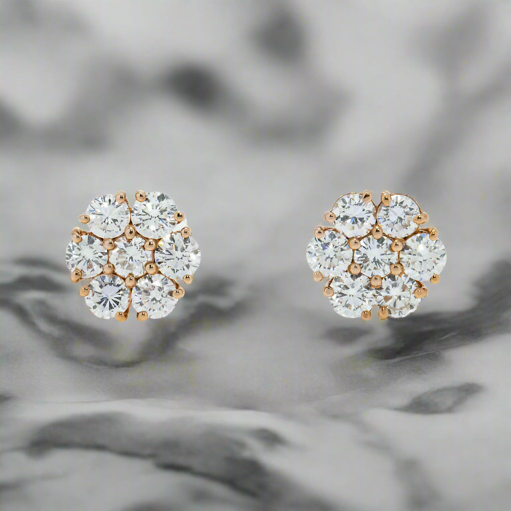 Broad hoop earrings-Foster 3 Carats Round Cut Flower Set Diamond Stud Earrings in 14K Rose Gold