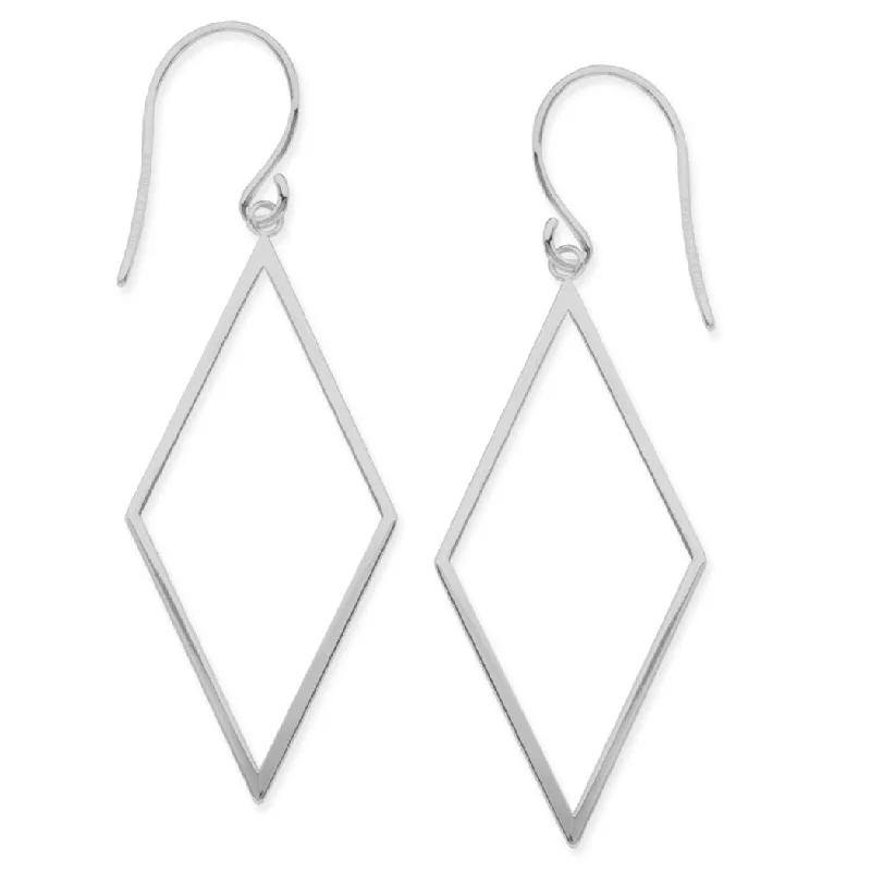 Burnished bronze earrings-Draw the Line 14k White Gold Diamond-shape Dangle Earrings Geometric