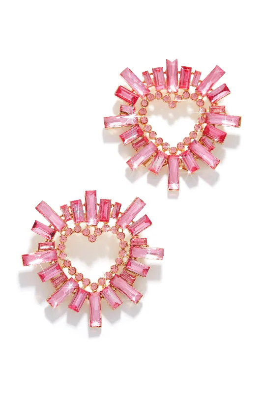 Cord fringe earrings-Emelie Heart Statement Earring - Pink