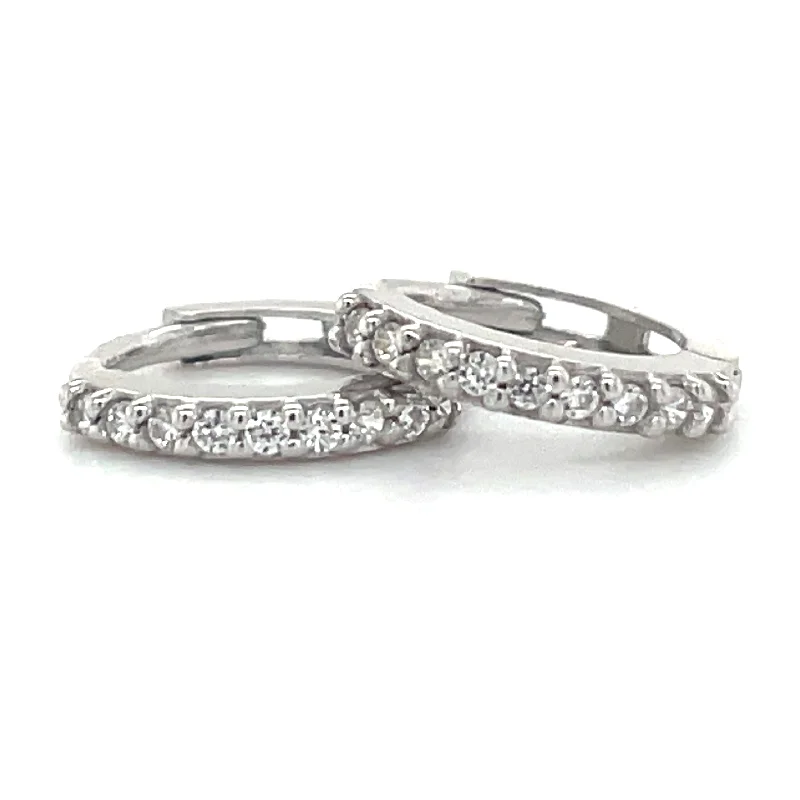 Poppy motif earrings-9ct White Gold Cz Set Clicker Huggie Hoop Earrings