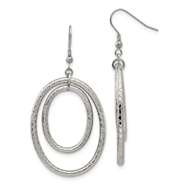 Sleek hoop earrings-Stainless Steel Polished and Textured Shepherd Hook Earrings