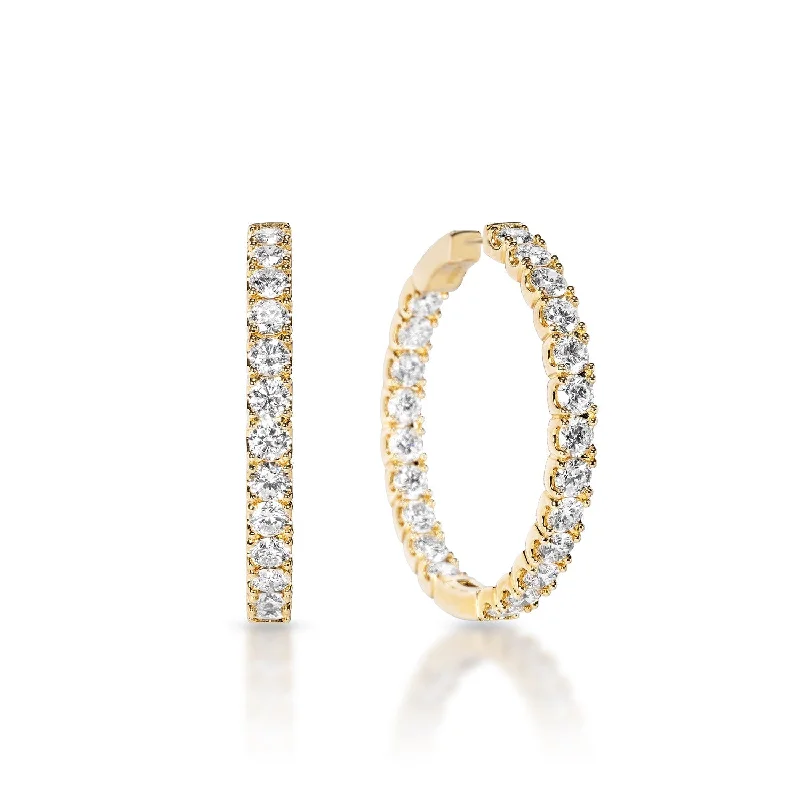 Cultured pearl earrings-Serenity 1.5 inch 9 Carat Round Brilliant Diamond Hoops Earrings in 14k Yellow Gold