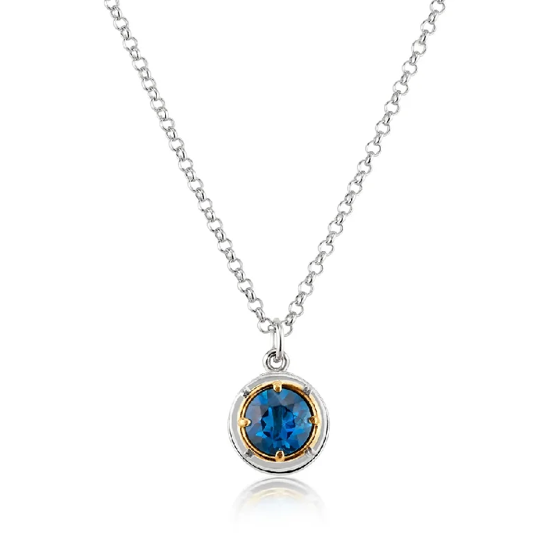 Worn medallion necklaces-Round London Blue Topaz Necklace with 18k Gold Vermeil