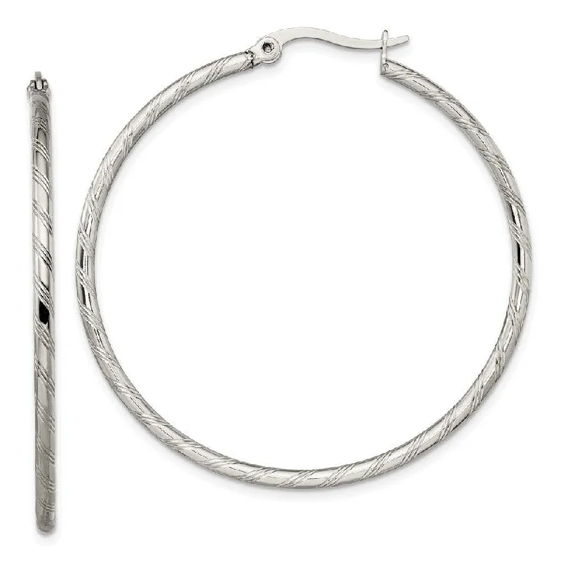 Bright star earrings-Stainless Steel Polished and Textured Hoop Earrings