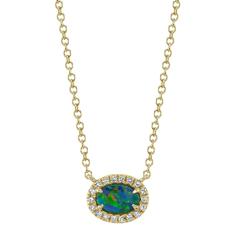 Celestial sign necklaces-0.05CT DIAMOND & 0.33CT OPAL NECKLACE