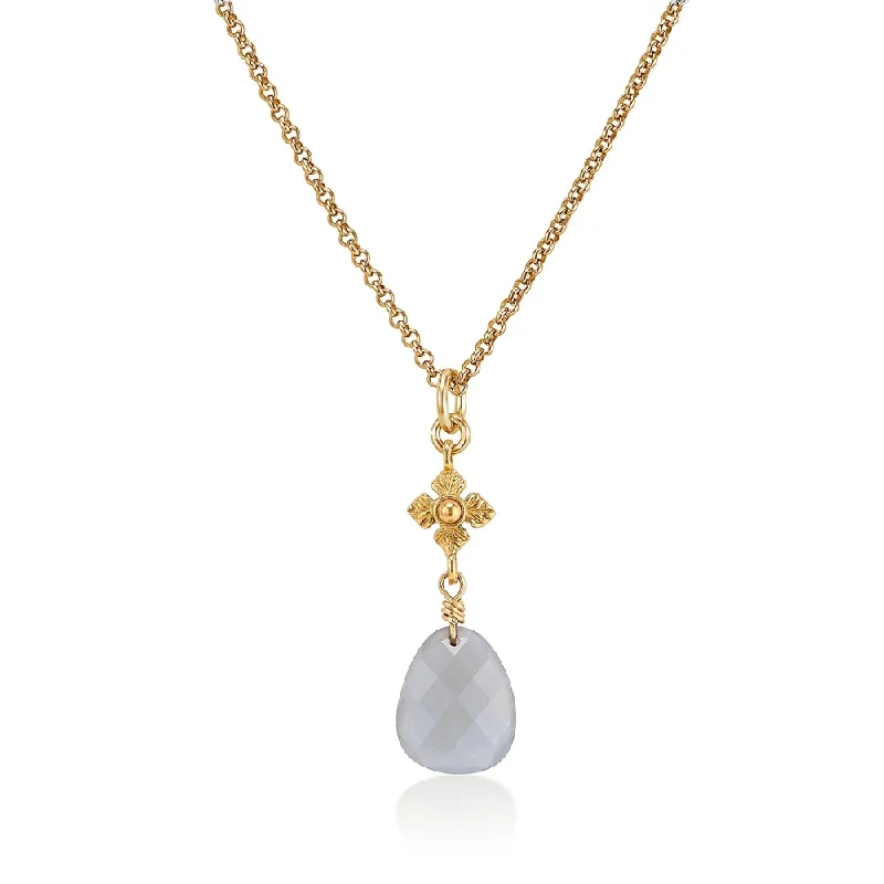 Quartz stone necklaces-Faceted Gray Moonstone Necklace with Flower Detail in Gold