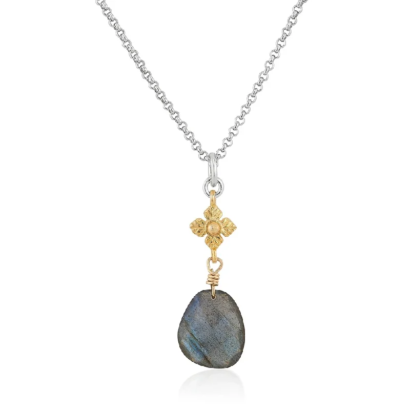 Sky sign necklaces-Faceted Labradorite Two-tone Necklace with Flower Detail