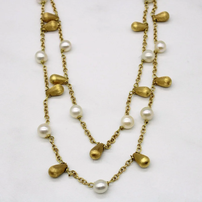 Elastic thread necklaces-'Links of London' Drop Pearl & 18k Yellow Gold Tiered Necklace | 16" |