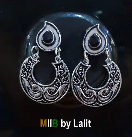 Birch wood earrings-Artistic Handmade Designer Earrings ,Oxidized and stone inlay, Sold Per Pair