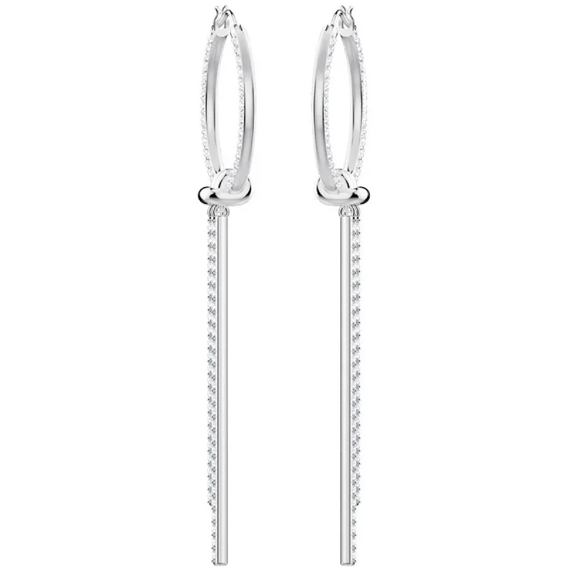 Layered metal earrings-Swarovski Women's Earrings - Lifelong Crystal Rhodium Plated Hoop Pierced | 5392184