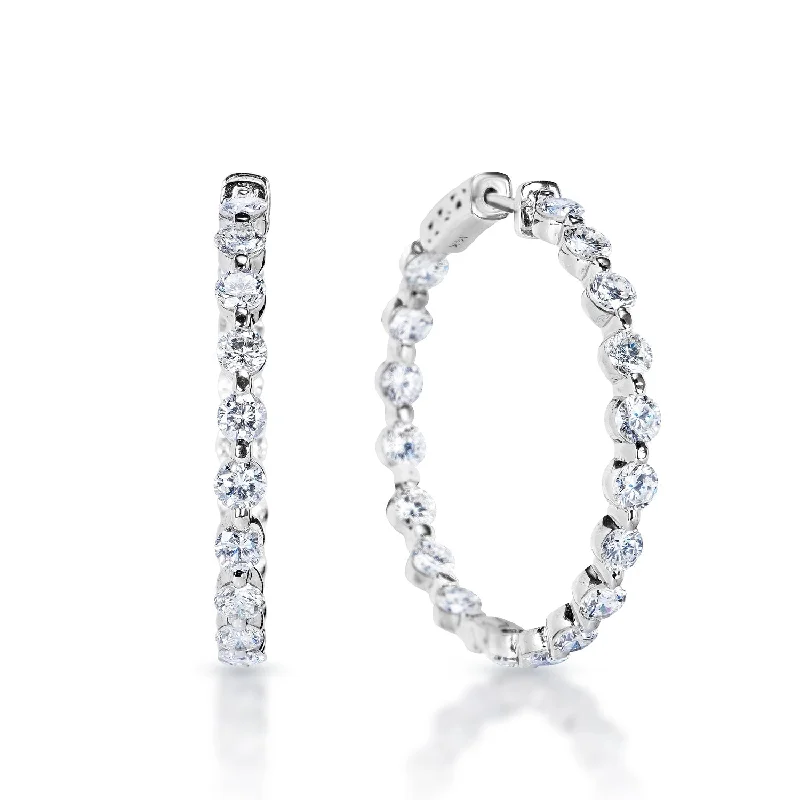 Fluid design earrings-Kaitlyn 7 Carat Round Brilliant Diamond Hoop Earrings in 14k White Gold