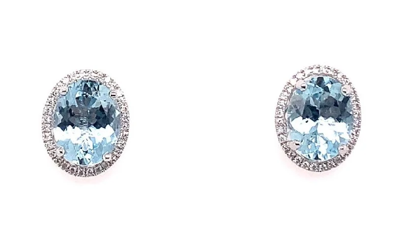 Wide hoop earrings-9ct White Gold 3.07ct Earth Grown Aquamarine And 0.17ct Diamond Stud Earrings