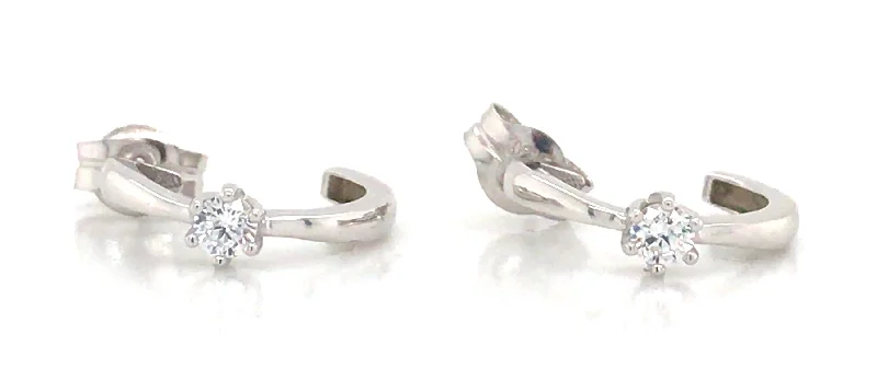 High shine earrings-9ct White Gold Cz Hoop Earrings