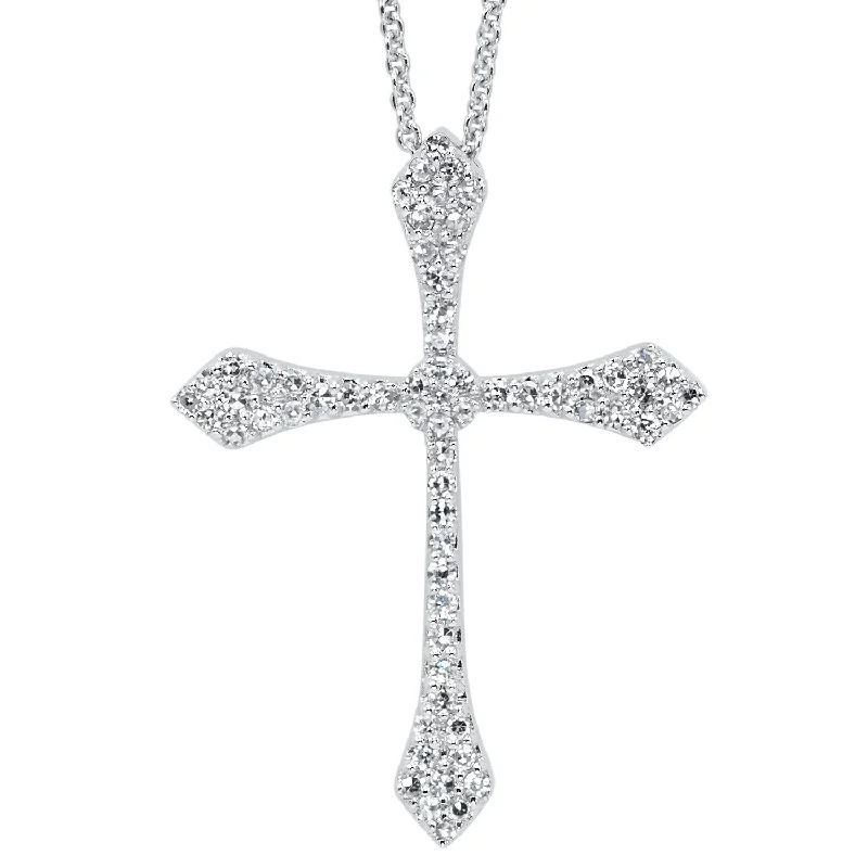 Sapphire gem necklaces-Pave Cross Diamond Necklace 1/5 Cttw 14K White Gold