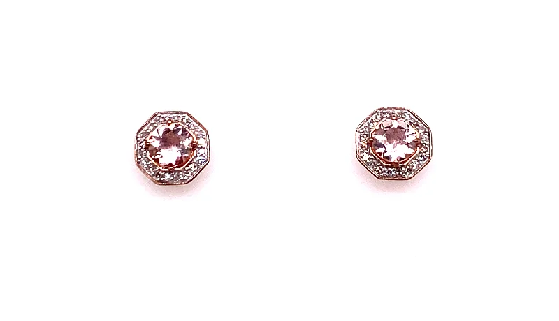 Wide hoop earrings-9ct Rose Gold Earth Grown Morganite & Diamond Stud Earrings