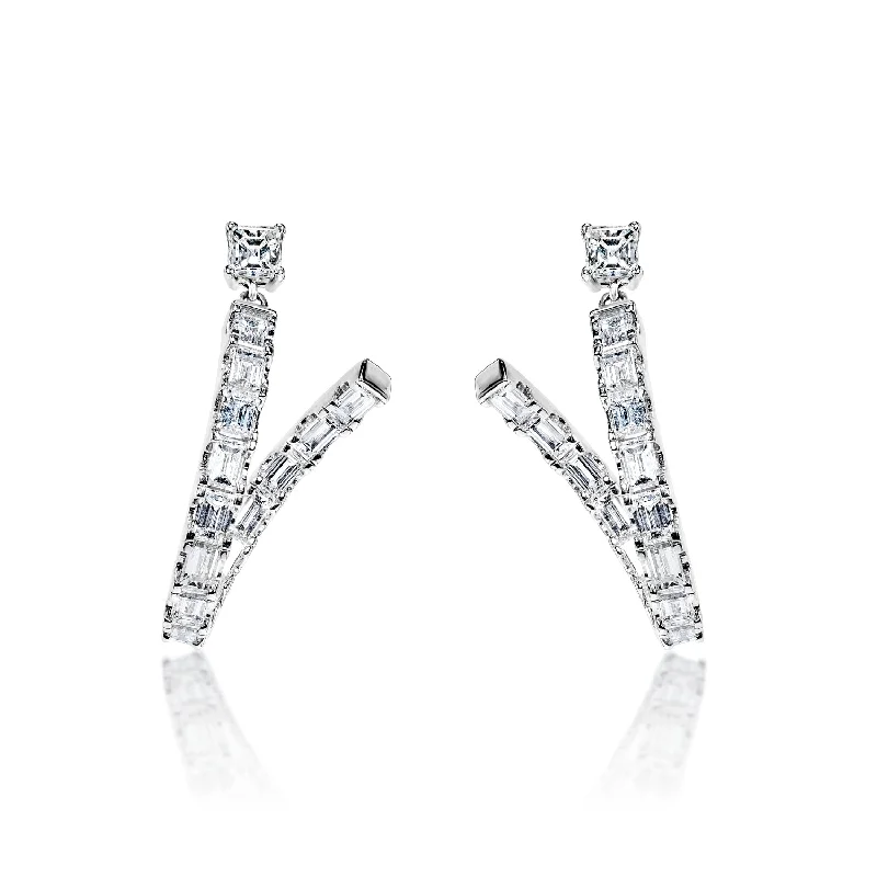 Cool wood earrings-Davina 6 Carat Emerald Cut Diamond Dangle Earrings in 18k White Gold By Mike Nekta