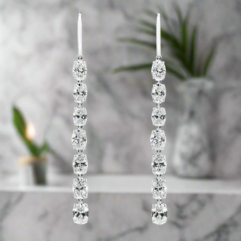 Fine triangle earrings-Letetia 8 Carats Oval Cut Lab Grown Diamond Drop Earrings in 18K White Gold