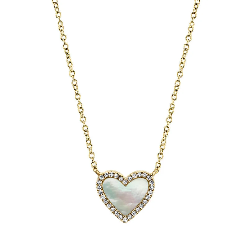 Layered metal necklaces-0.09CT DIAMOND & 0.56CT MOTHER OF PEARL HEART NECKLACE SC55012462