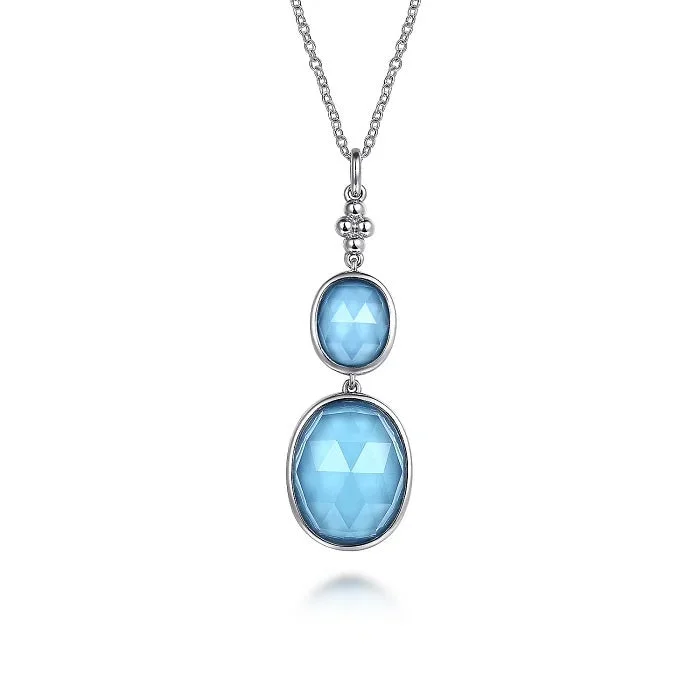 Bright crystal necklaces-Sterling Silver Oval Shape Rock Crystal & Turquoise Bujukan Drop Necklace