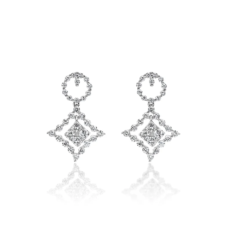 Gatsby drop earrings-Emely 2 Carats Round Brilliant Cut Diamond Dangle Earrings in 18k White Gold