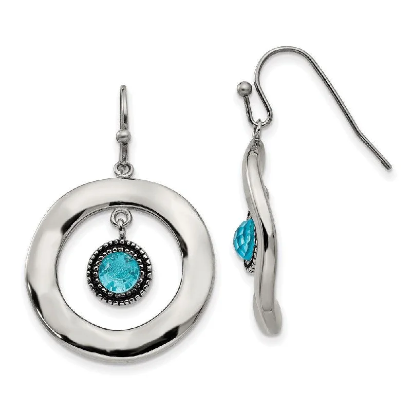 Bright crystal earrings-Stainless Steel Polished Wavy Circle Blue Glass Earrings