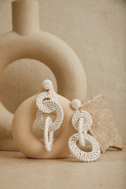 Poppy motif earrings-Araya Statement Woven Earring - White