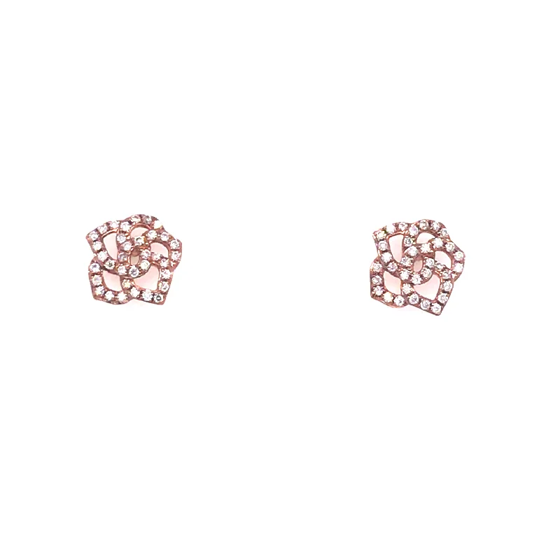 Flat hoop earrings-9ct Rose Gold Earth Grown Diamond Flower Earrings