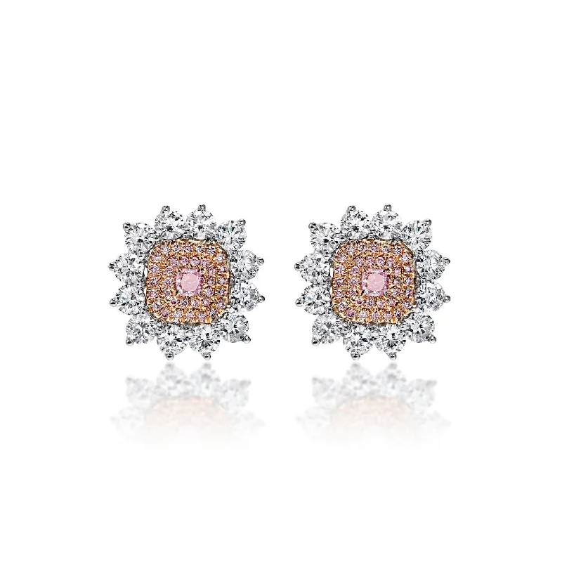 Wide dangle earrings-Sara 4 Carat Fancy Intense Purplish Pink Radiant Cut Diamond Stud Earrings in 18k White Gold GIA Certified by Mike Nekta