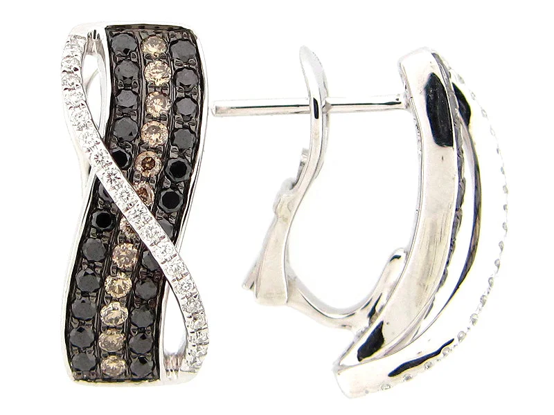 Flat hoop earrings-14KWG 0.88CTW BR DIA BRWN/BLK TWIST EARRINGS