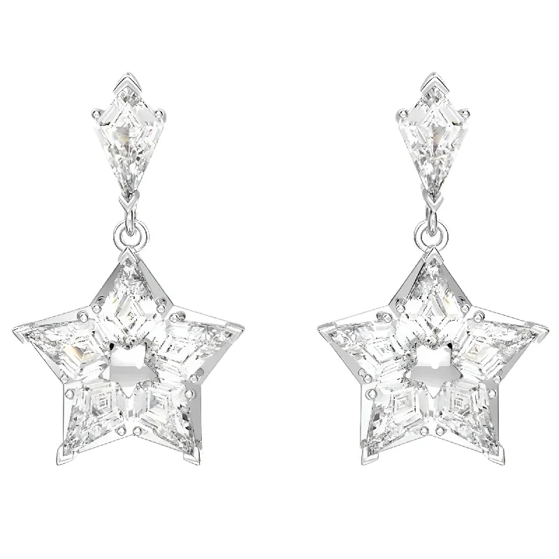 Nomad feather earrings-Swarovski Women's Drop Earrings - Stella Kite Cut Star White Rhodium Plated | 5652002