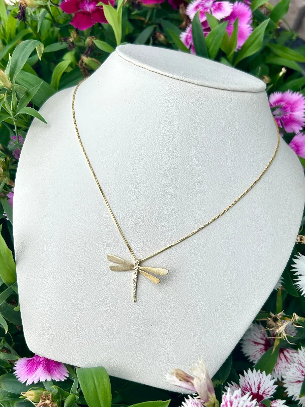 Web choker necklaces-Diamond Dragonfly Pendant