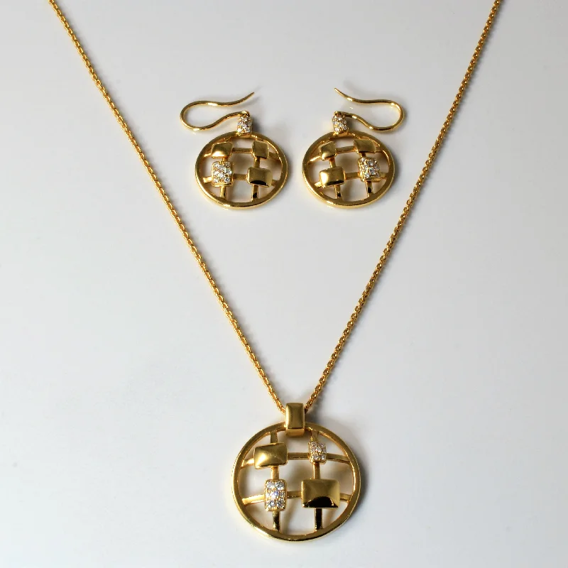 Thin enamel necklaces-Textured Diamond Necklace & Earring Set | 0.24ctw | 18" |