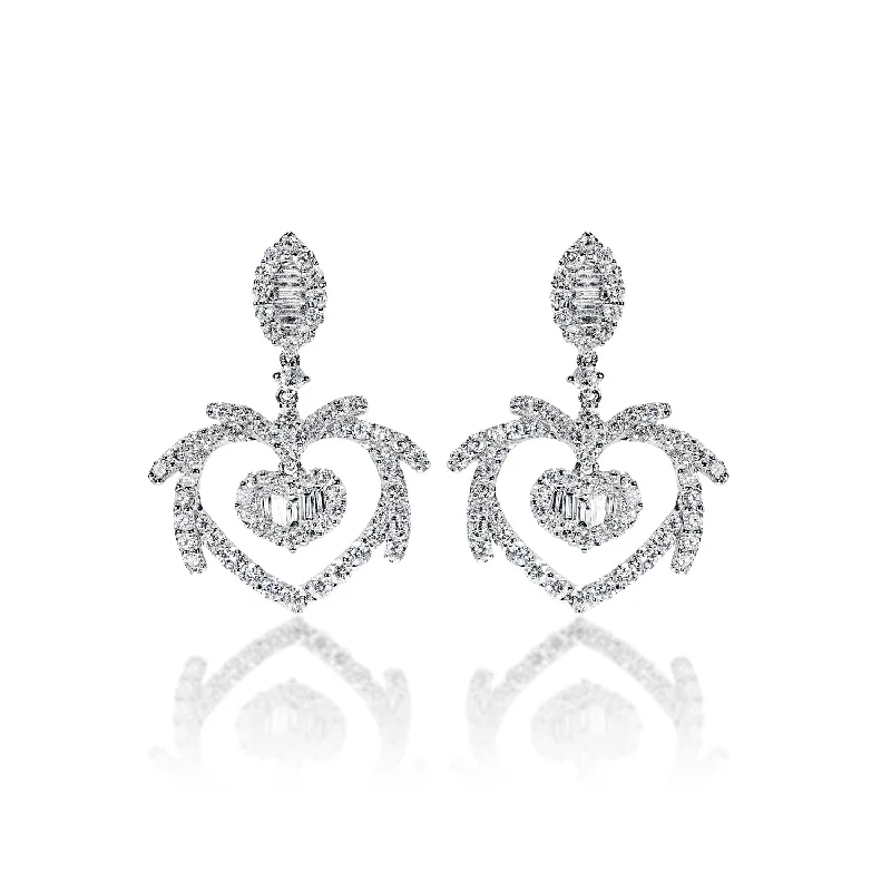 Bead strand earrings-Kennedi 2 Carat Combine Mix Shape Diamond Dangle Earrings in 18k White Gold