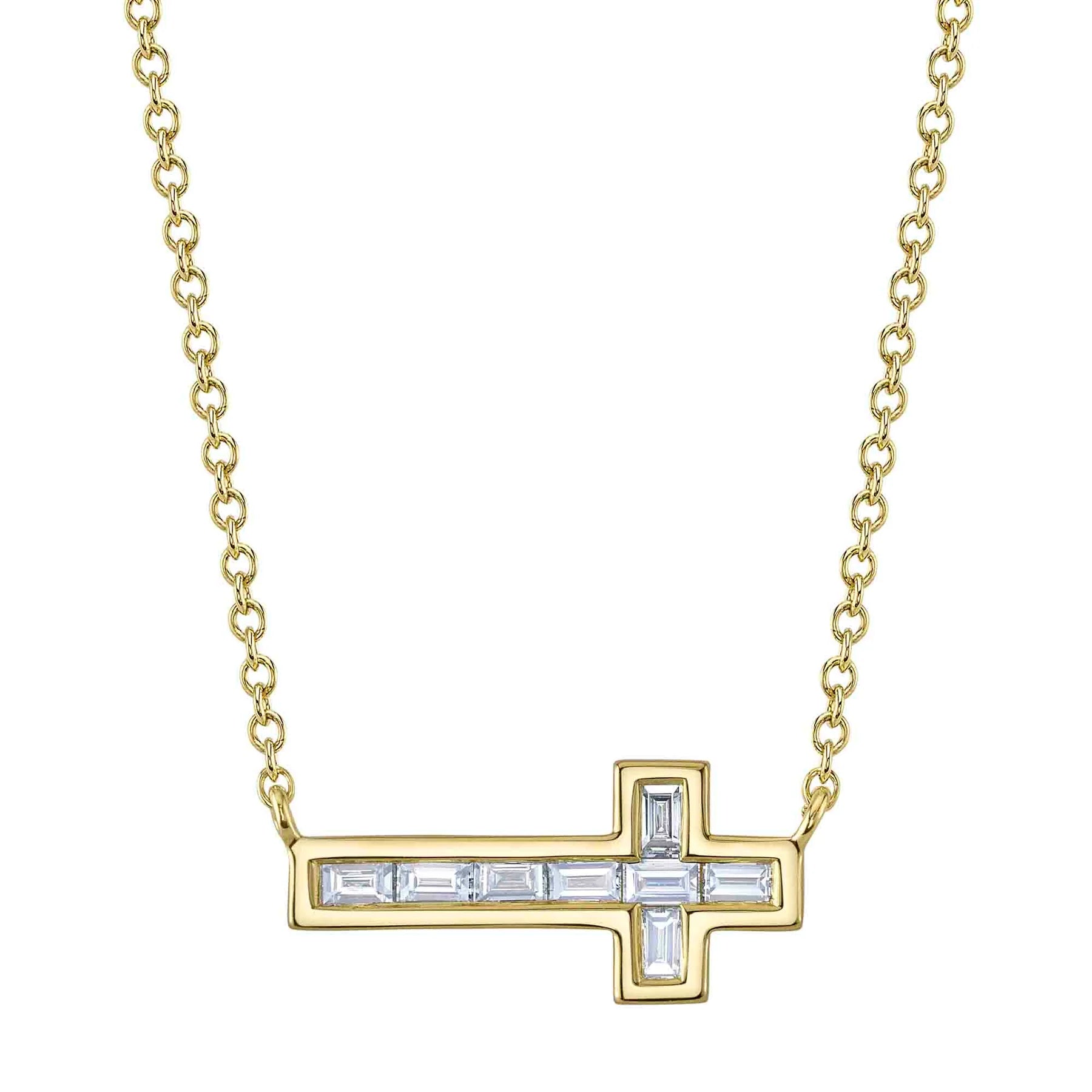 Sleek gloss necklaces-Baguette Sideway Cross Necklace