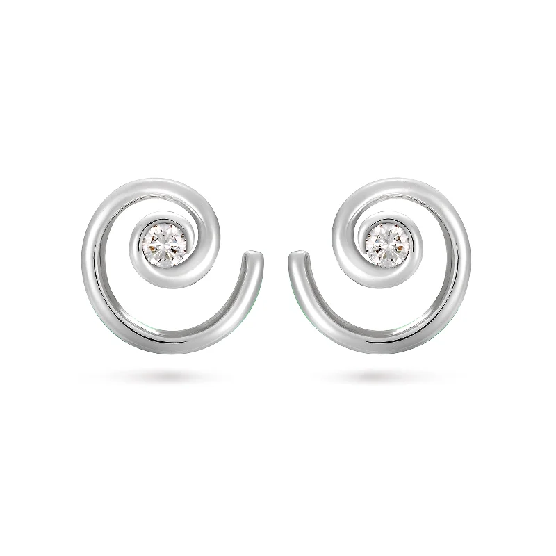 Onyx gem earrings-Contour Diamond and White Gold Curled Earrings