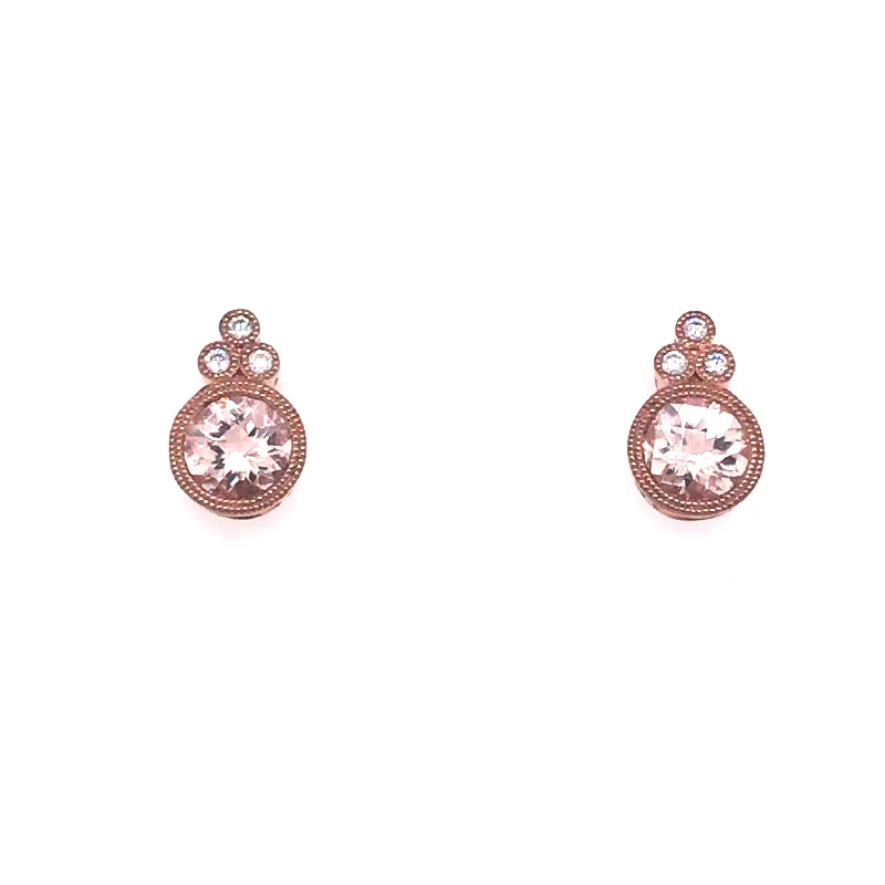 Cord tassel earrings-9ct Rose Gold Earth Grown Morganite & Three Stone Diamond Earrings