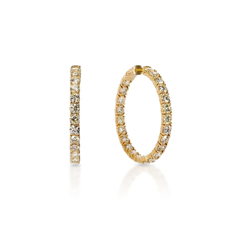 Birch wood earrings-Ariel 10 Carat Round Brilliant Diamond Hoop Earrings in 14k Yellow Gold