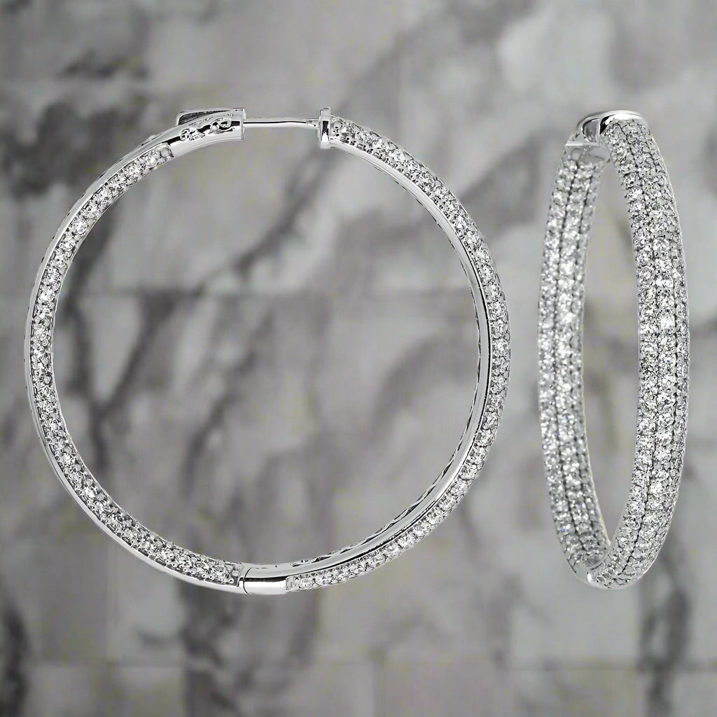 Fine cord earrings-Leigha 10 Carats Triple Row Lab Grown Round Diamond Inside Out Hoop Earrings in 14k White Gold