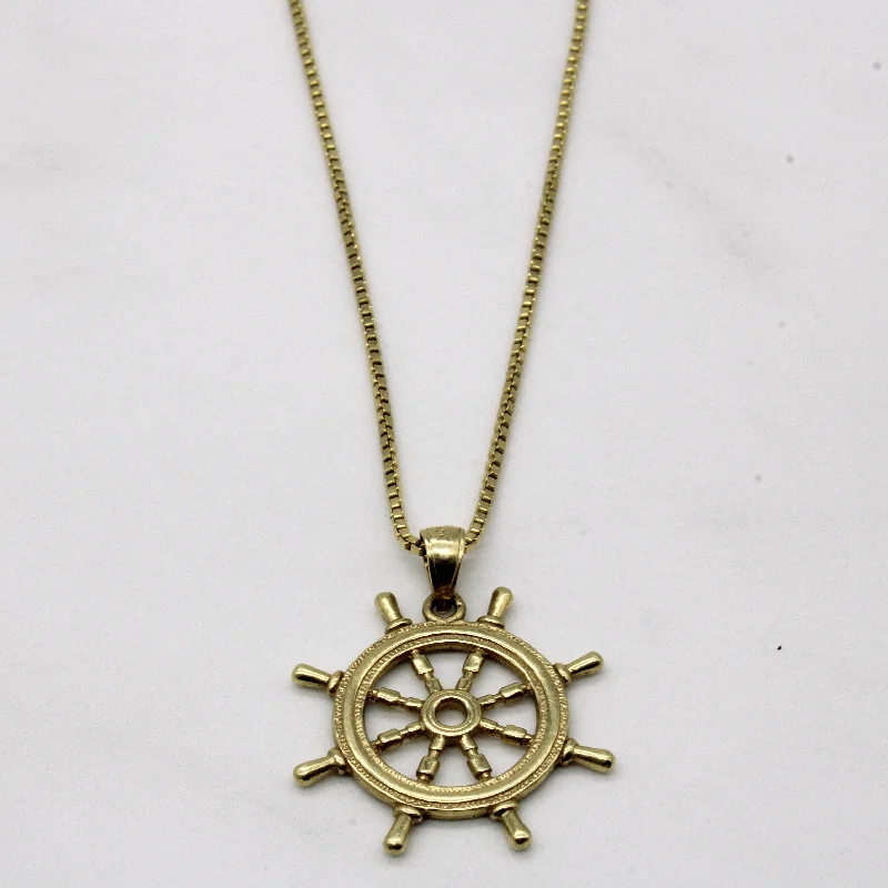 Cool wood necklaces-10k Yellow Gold Ship Wheel Pendant & Necklace | 24" |