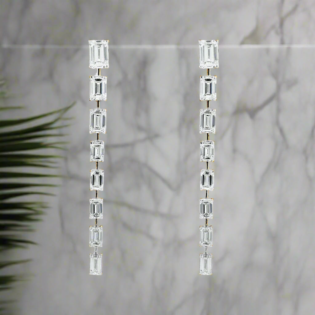 Plaited cord earrings-Luan 14 Carats Emerald Cut Lab Grown Diamond Graduated Drop Earrings in 14K White Gold