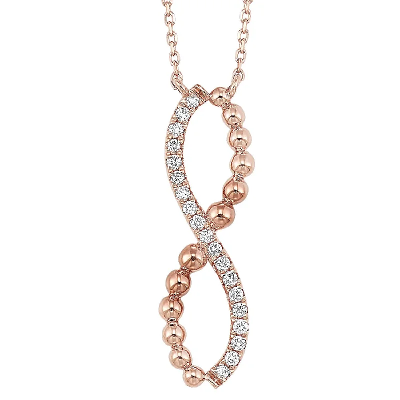 Strong chain necklaces-Infinity Beaded Diamond Necklace 14K Rose Gold