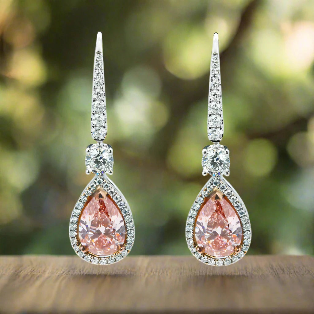 Wide hoop earrings-Karter 5 Carats Pear Cut Lab Grown Pink Vivid Diamond Drop Earrings in 18K Two Tone