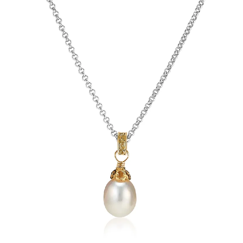 Bloom design necklaces-Large Pearl Teardrop Necklace with 18k Gold Vermeil