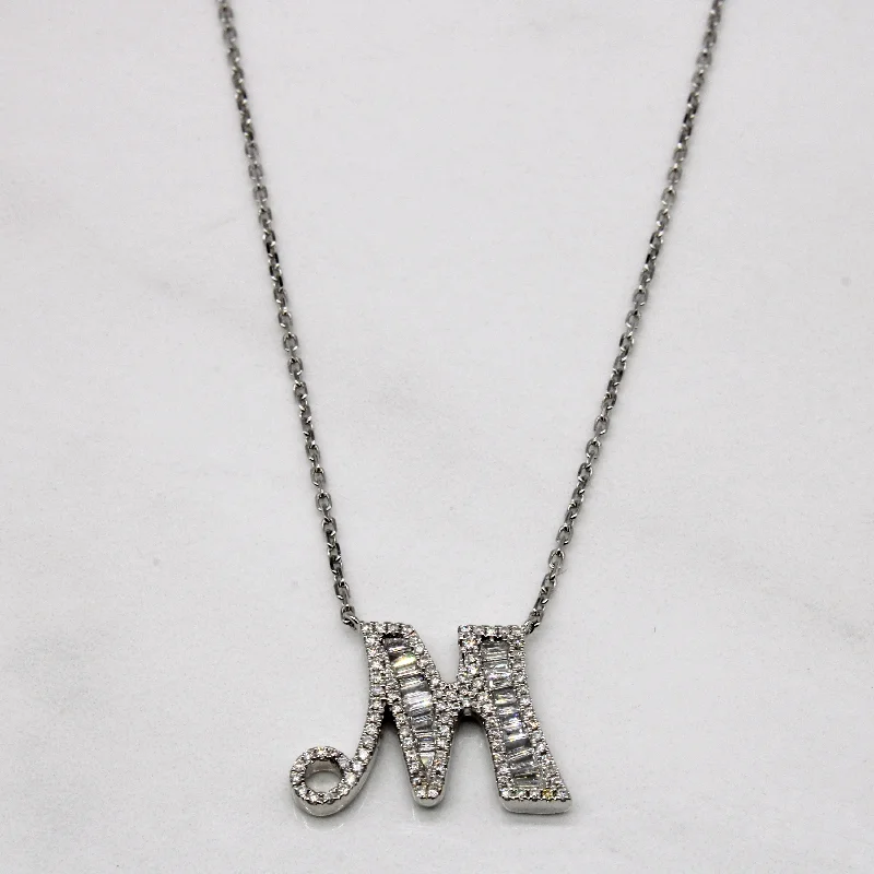 Fine art necklaces-Diamond 'M' Initial Pendant Necklace | 0.50ctw | 18" |