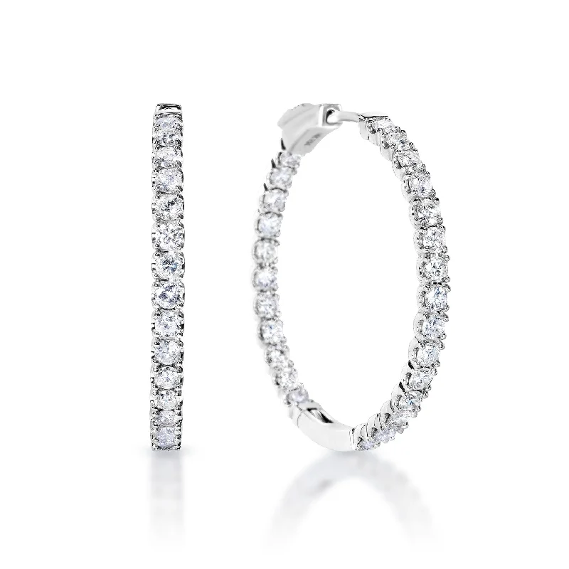 Flax cord earrings-Zara 4 Carat Round Brilliant Diamond Hoop Earrings in 14k White Gold