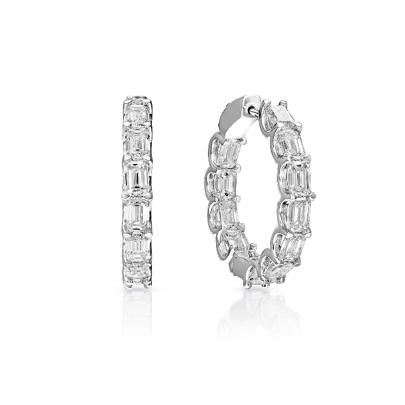 Pure stud earrings-Piper 7 Carat Emerald Cut Diamond Hoop Earrings in 14K White Gold